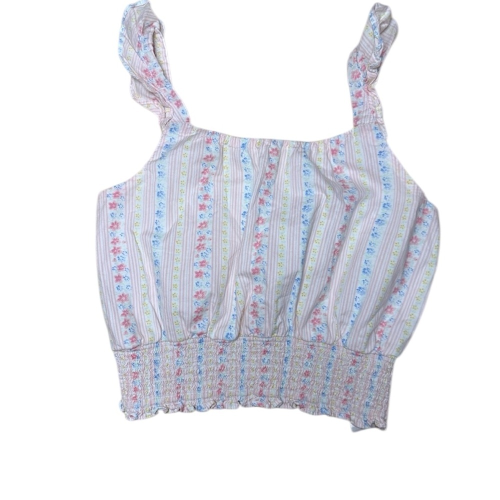 Janie and Jack Pastel Floral Stripe Smocked Back Ruffle Tank Top - 18 Girls